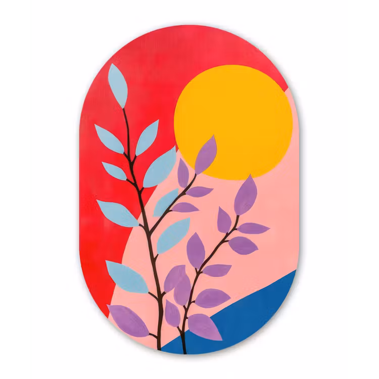 Bladeren - Zon - Abstracte vormen Wandcirkel Ovaal Forex klein -3d