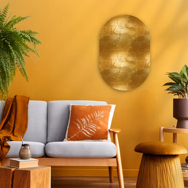 Bladgoud - Vintage - Textuur - Warm Goud Wandcirkel Ovaal Forex klein 630 -sfeer4