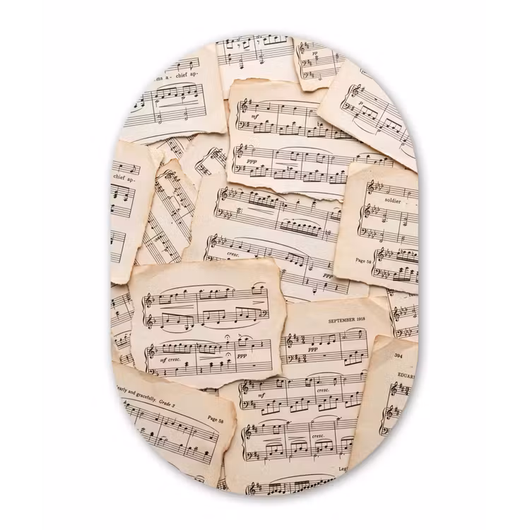 Bladmuziek - Oud - Noten - Vintage - Beige Wandcirkel Ovaal Forex klein -3d