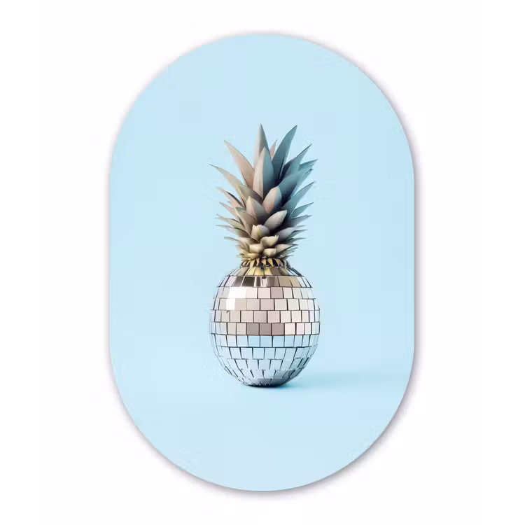 Blauw - Ananas - Disco - Discobal Wandcirkel Ovaal Forex klein -3d