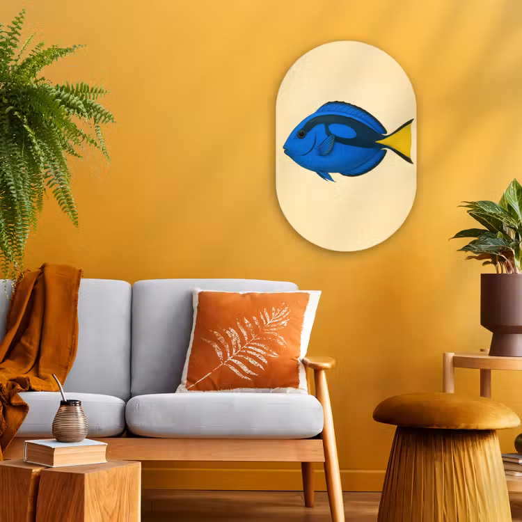 Blauw - Dory - Vis - Staartvin Wandcirkel Ovaal Forex klein -sfeer4