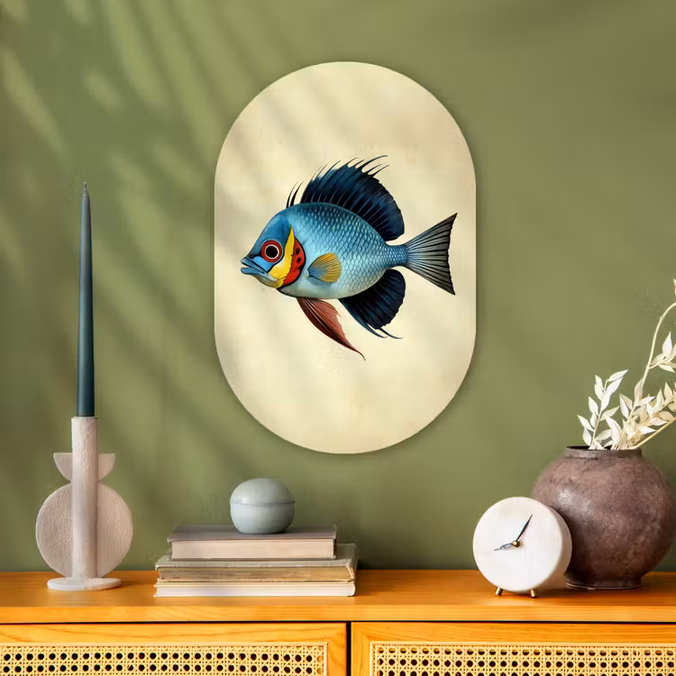 Blauw - Kieuwen - Vis - Illustratie Wandcirkel Ovaal Forex klein -sfeer2