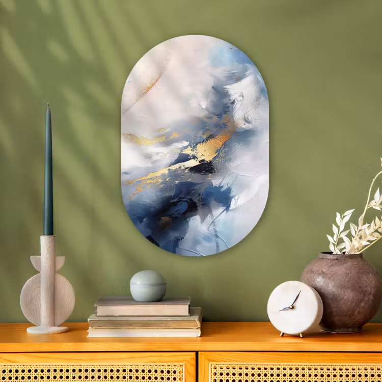 Blauw - Modern - Marmer - Abstract - Goud Wandcirkel Ovaal Forex klein -sfeer2