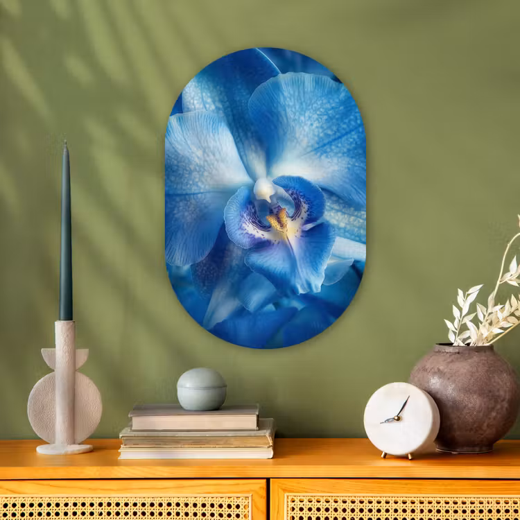 Blauw - Orchidee - Elegeant Wandcirkel Ovaal Forex klein -sfeer2