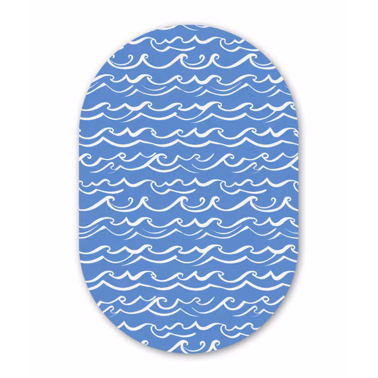 Blauw - Wit - Simpel - Getekend - Golven Wandcirkel Ovaal Forex klein 630 -3d