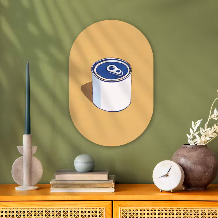 Blikje - Minimalistisch - Blauw - Illustratie Wandcirkel Ovaal Forex klein -sfeer2