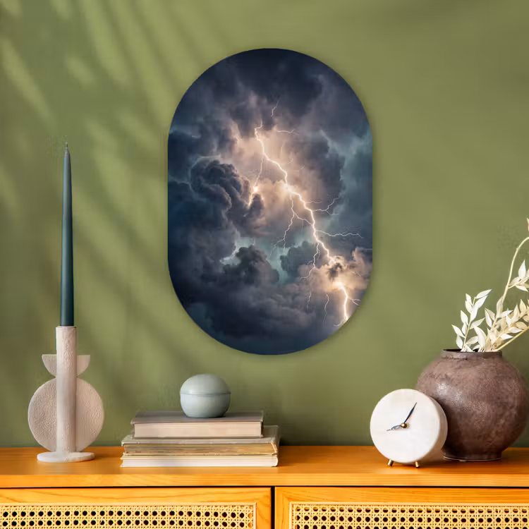 Bliksem - Storm - Natuur - Donker Wandcirkel Ovaal Forex klein -sfeer2