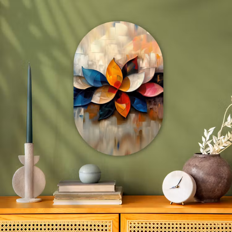 Bloem - Abstract - Kleurrijk - Bladeren Wandcirkel Ovaal Forex klein -sfeer2
