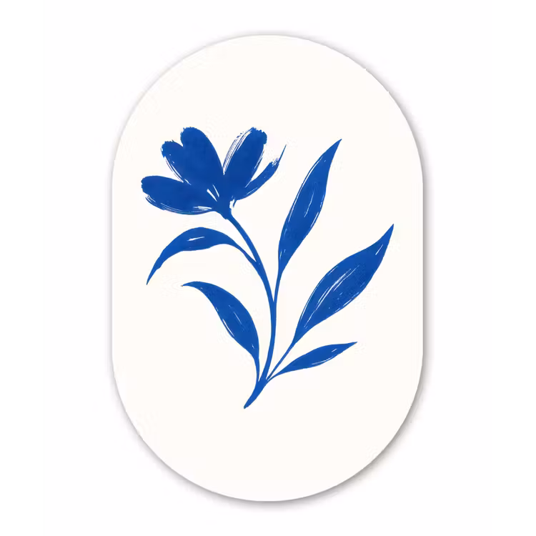 Bloem - Blaadjes - Minimalistisch - Blauw Wandcirkel Ovaal Forex klein -3d