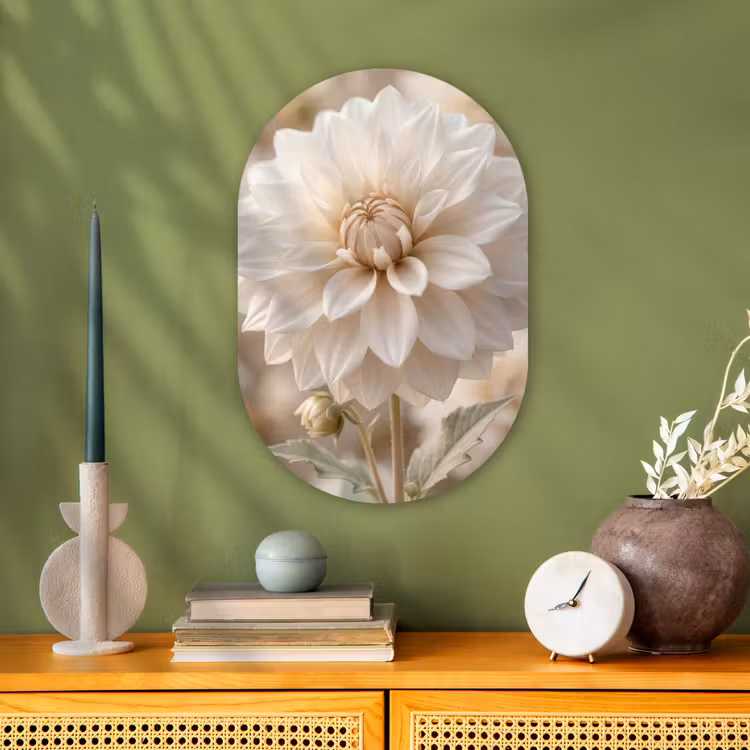Bloem - Dahlia - Wit Wandcirkel Ovaal Forex klein -sfeer2
