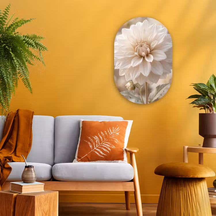 Bloem - Dahlia - Wit Wandcirkel Ovaal Forex klein -sfeer4