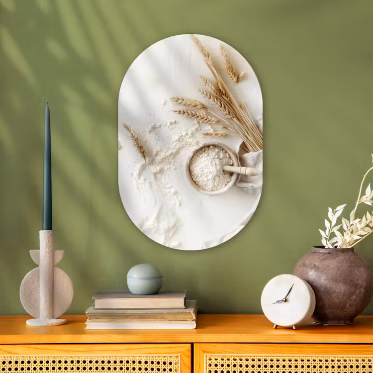 Bloem - Hout - Tarwe Wandcirkel Ovaal Forex klein -sfeer2