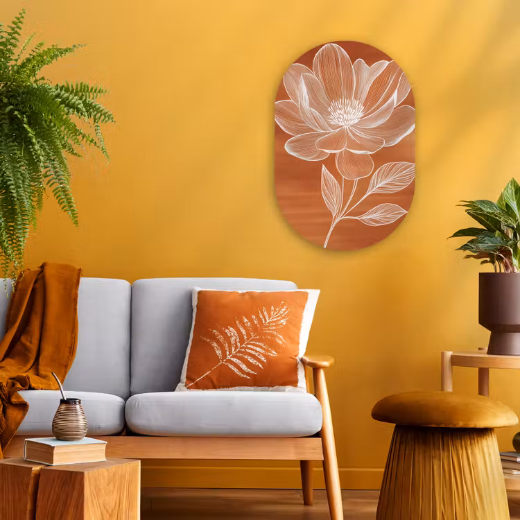 Bloem - Minimalistisch - Wit Wandcirkel Ovaal Forex klein -sfeer4