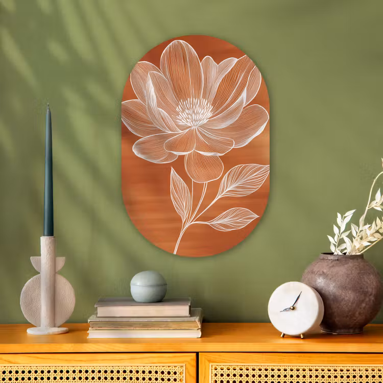 Bloem - Minimalistisch - Wit Wandcirkel Ovaal Forex klein -sfeer2