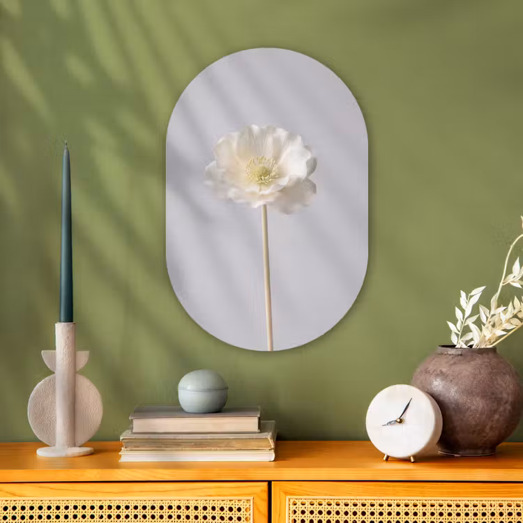 Bloem - Minimalistisch -Wit Wandcirkel Ovaal Forex klein -sfeer2