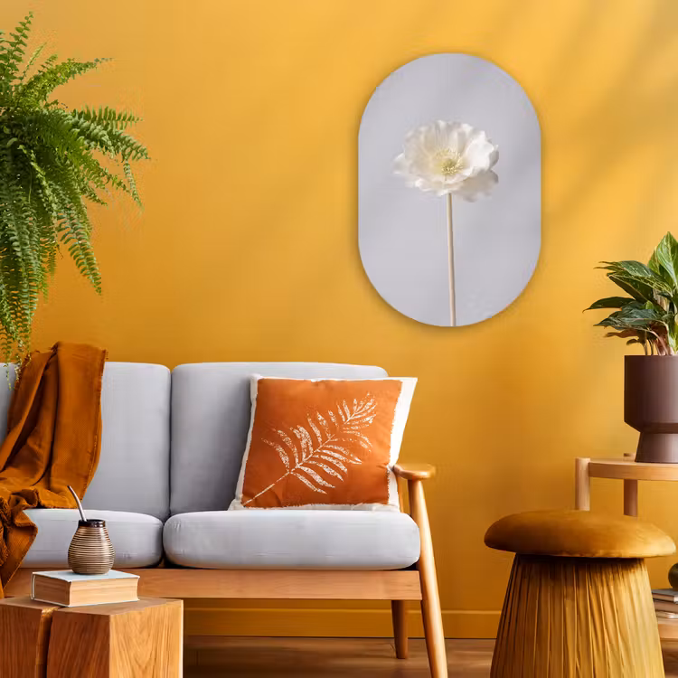 Bloem - Minimalistisch -Wit Wandcirkel Ovaal Forex klein -sfeer4
