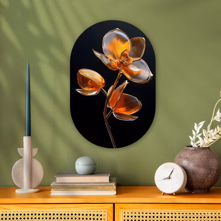 Bloem - Orchidee - Oranje Wandcirkel Ovaal Forex klein -sfeer2
