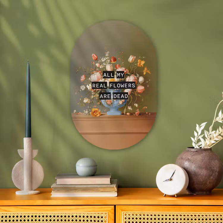 Bloem - Quote - Vintage - Art Wandcirkel Ovaal Forex klein -sfeer2