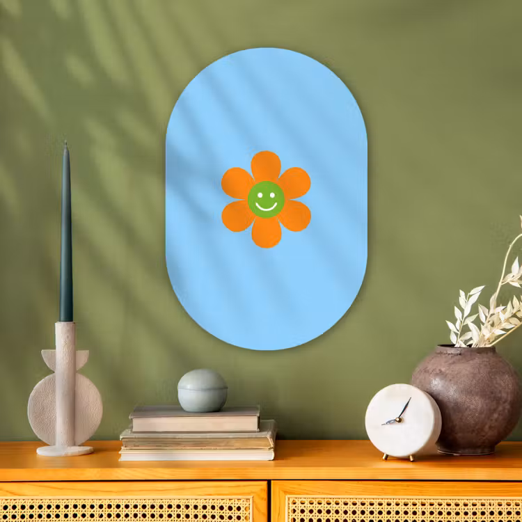 Bloem - Smiley - Kleurrijk Wandcirkel Ovaal Forex klein -sfeer2