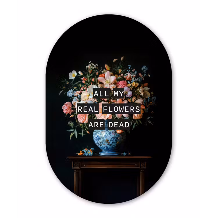 Bloemen - Art - Pastel - Quotes Wandcirkel Ovaal Forex klein -3d