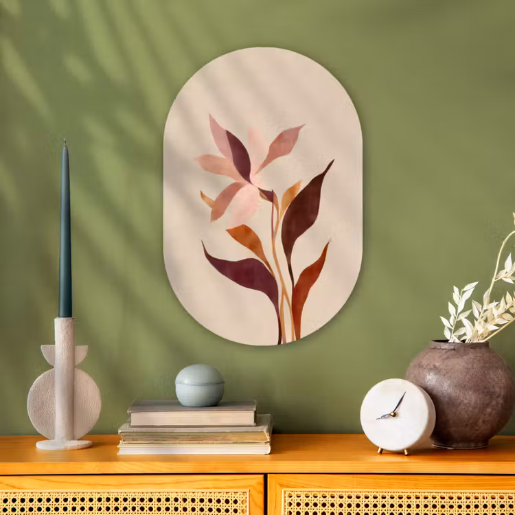 Bloemen - Blaadjes - Minimalistisch - Roze Wandcirkel Ovaal Forex klein -sfeer2