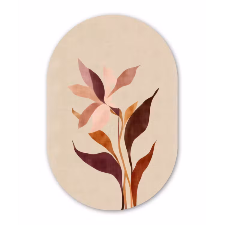 Bloemen - Blaadjes - Minimalistisch - Roze Wandcirkel Ovaal Forex klein -3d