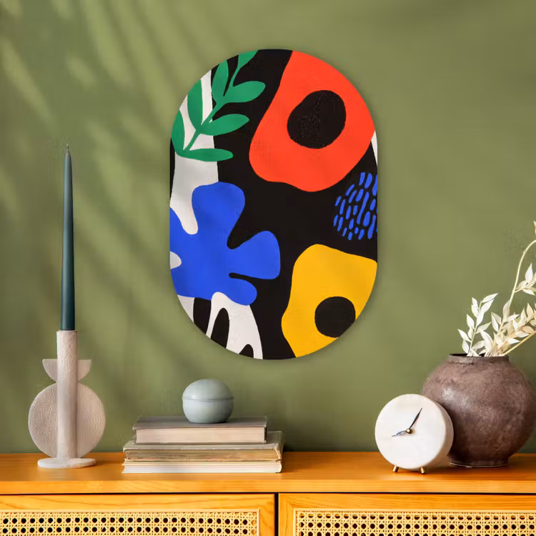 Bloemen - Bladeren - Abstract - Zwart Wandcirkel Ovaal Forex klein -sfeer2