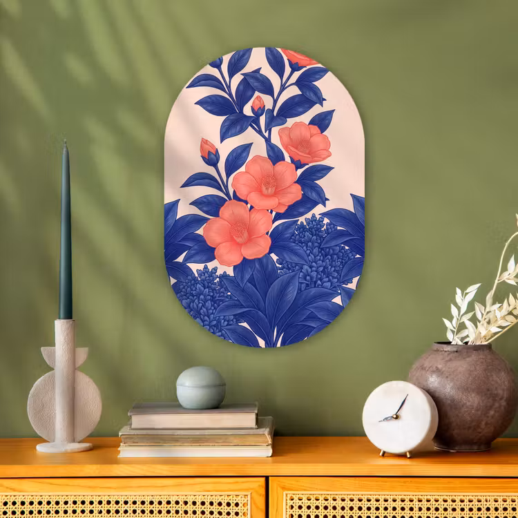 Muurovaal - Bloemen - Bladeren - Botanisch - Bloemen - Bladeren - Botanisch Wandcirkel Ovaal Forex klein