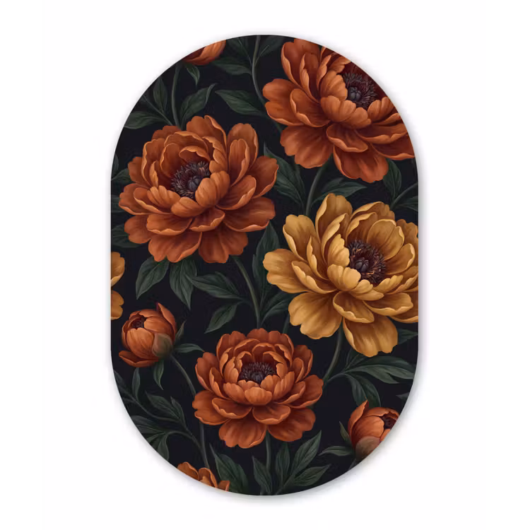 Bloemen - Bladeren - Natuur - Modern - Oranje Wandcirkel Ovaal Forex klein -3d