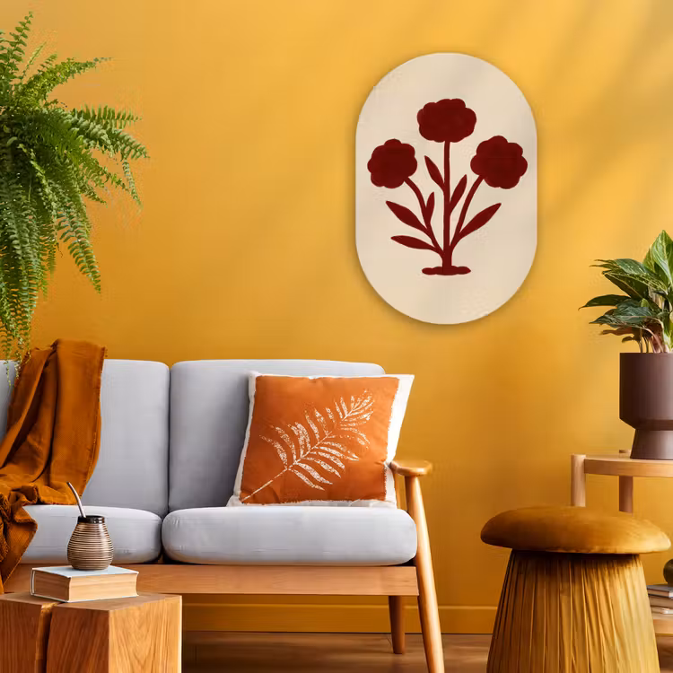 Bloemen - Bladeren - Rood - Minimalistisch Wandcirkel Ovaal Forex klein -sfeer4