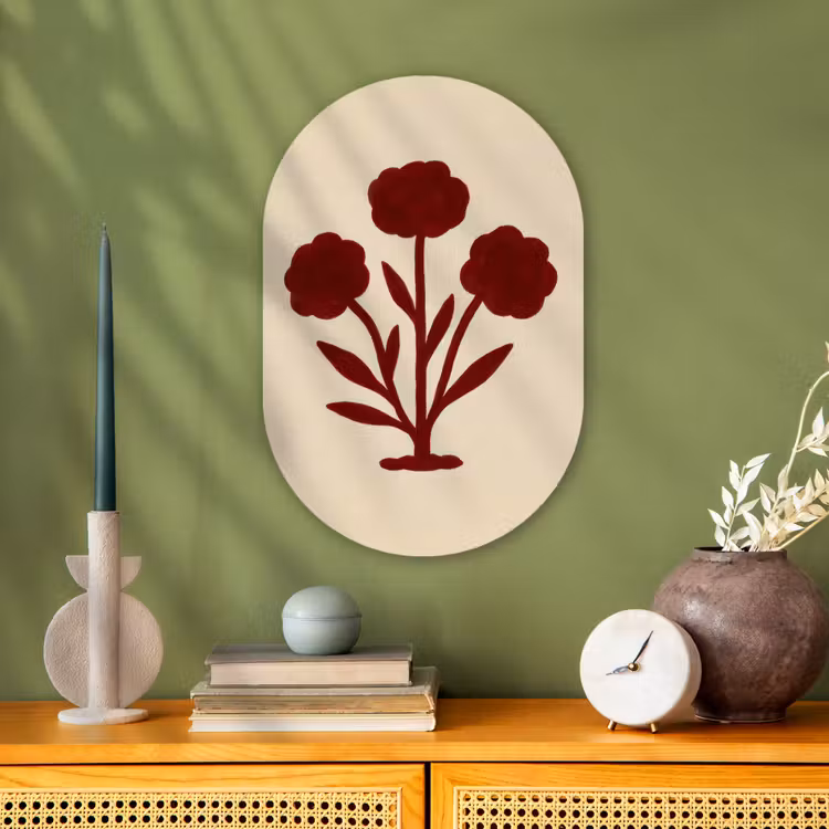 Bloemen - Bladeren - Rood - Minimalistisch Wandcirkel Ovaal Forex klein -sfeer2