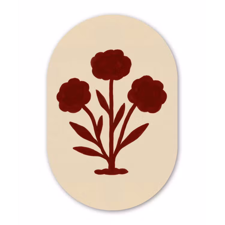 Bloemen - Bladeren - Rood - Minimalistisch Wandcirkel Ovaal Forex klein -3d