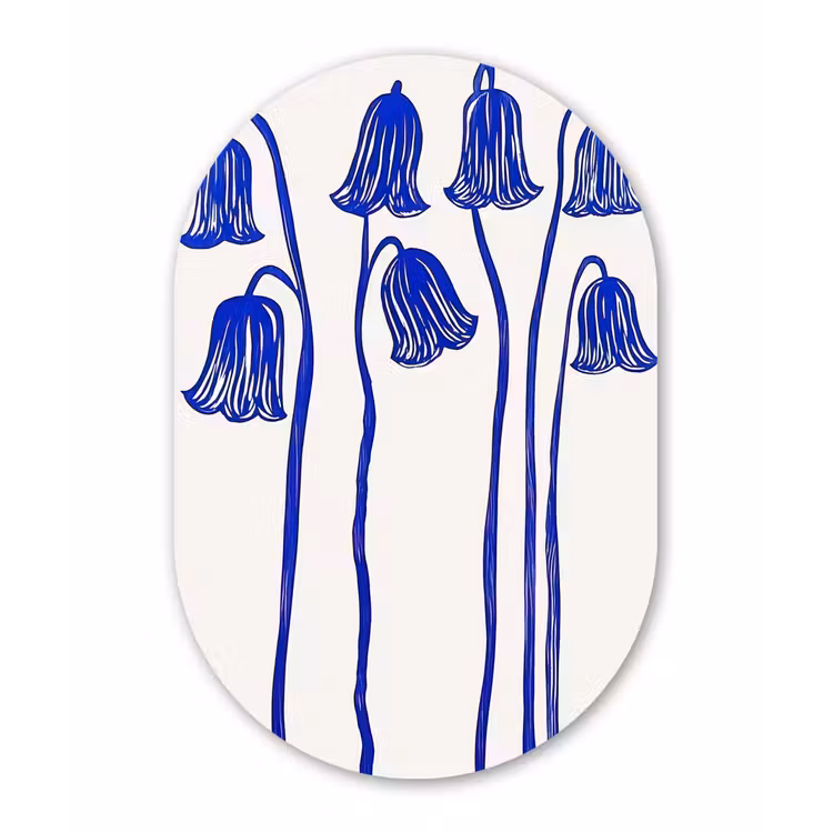 Bloemen - Blauw - Lijnen - Bloemblaadjes Wandcirkel Ovaal Forex klein -3d
