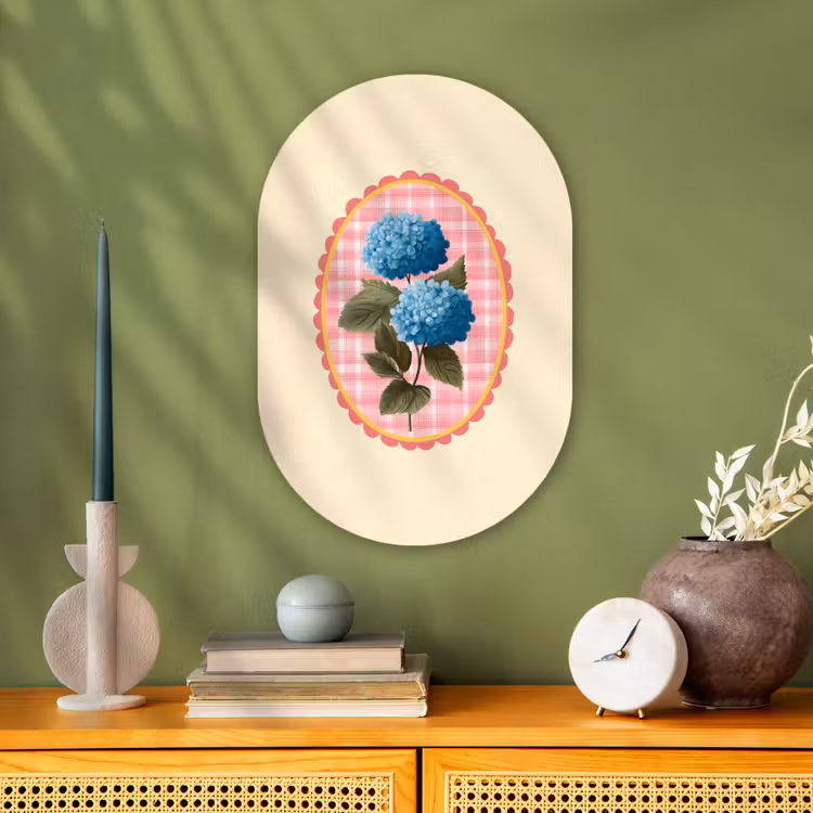 Bloemen - Blauw - Lijst - Bladeren Wandcirkel Ovaal Forex klein -sfeer2