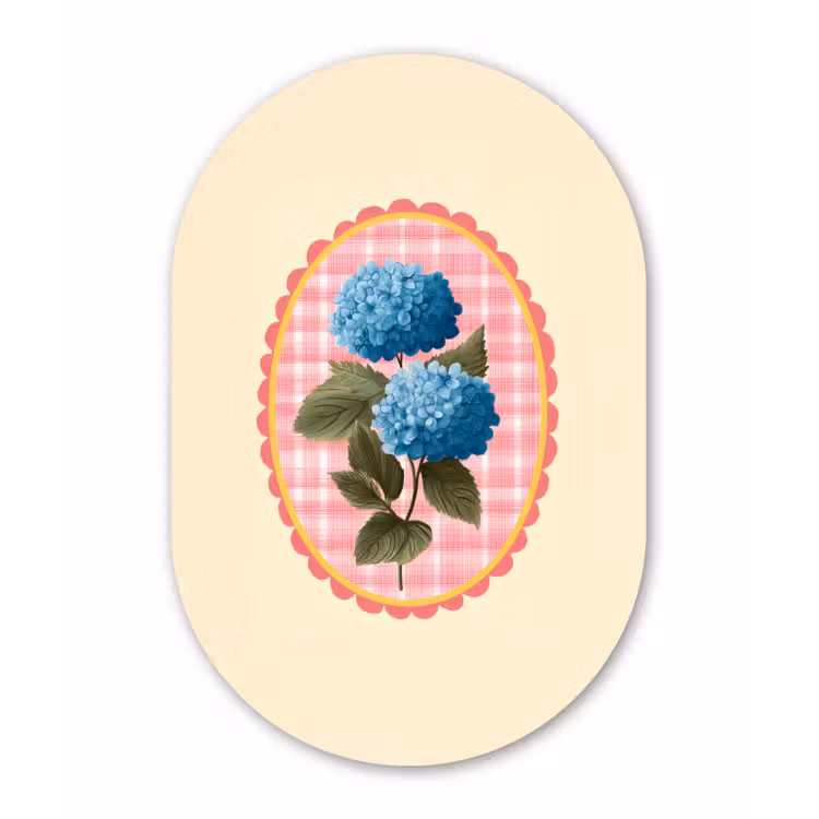 Bloemen - Blauw - Lijst - Bladeren Wandcirkel Ovaal Forex klein -3d