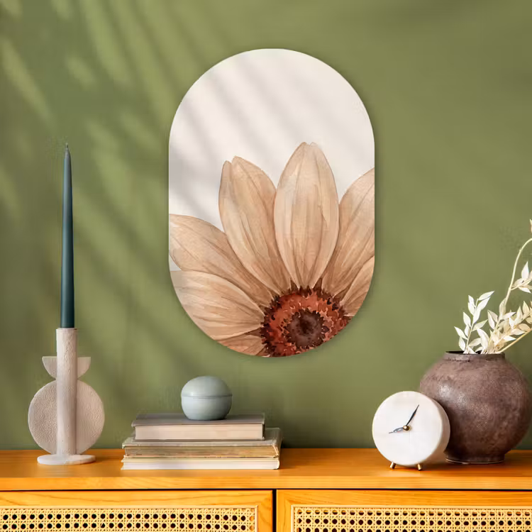 Bloemen - Bloemblad - Natuur - Aquarel - Beige Wandcirkel Ovaal Forex klein -sfeer2