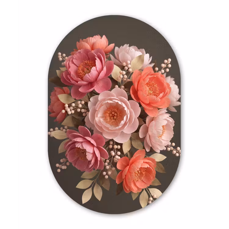 Bloemen - Bloesem - Zacht - Koraal - Decoratie Wandcirkel Ovaal Forex klein -3d