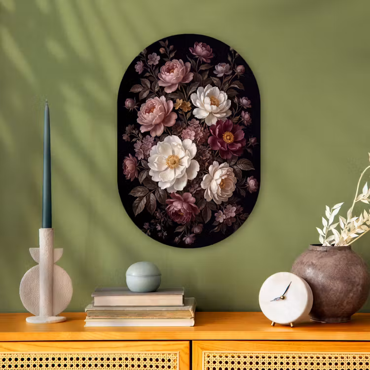 Bloemen - Boeket - Klassiek - Donker - Rood Wandcirkel Ovaal Forex klein -sfeer2