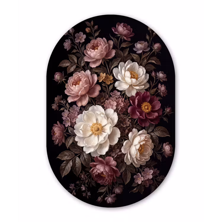 Bloemen - Boeket - Klassiek - Donker - Rood Wandcirkel Ovaal Forex klein -3d