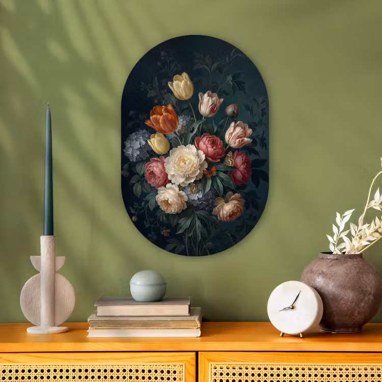 Bloemen - Boeket - Natuur - Klassiek - Donker Wandcirkel Ovaal Forex klein -sfeer2