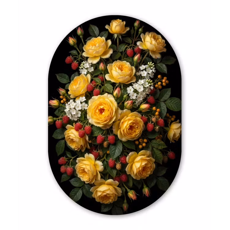Bloemen - Boeket - Natuur - Klassiek - Geel Wandcirkel Ovaal Forex klein -3d
