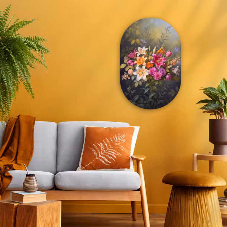 Bloemen - Boeket - Natuur - Kleurrijk - Modern Wandcirkel Ovaal Forex klein -sfeer4