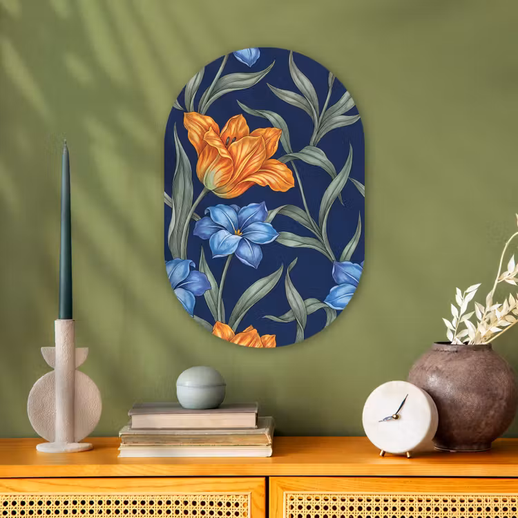 Muurovaal - Bloemen - Botanisch - Patroon - Bloemen - Botanisch - Patroon Wandcirkel Ovaal Forex klein