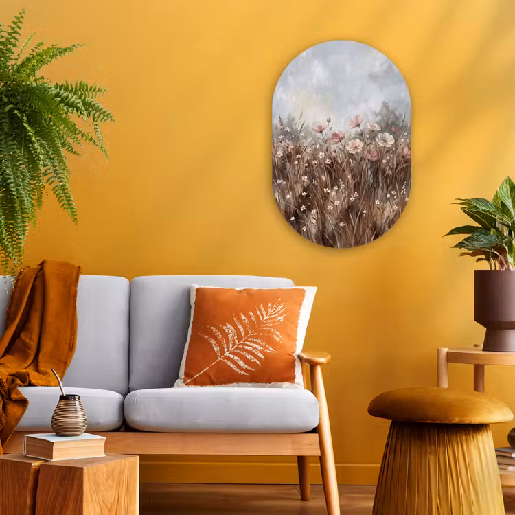 Bloemen - Botanisch - Schilderij - Pastel - Rustiek Wandcirkel Ovaal Forex klein -sfeer4