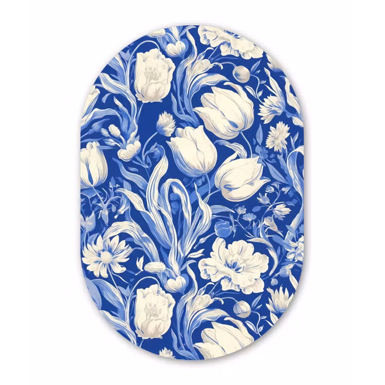 Bloemen - Delfts Blauw - Patroon - Tulp Wandcirkel Ovaal Forex klein -3d