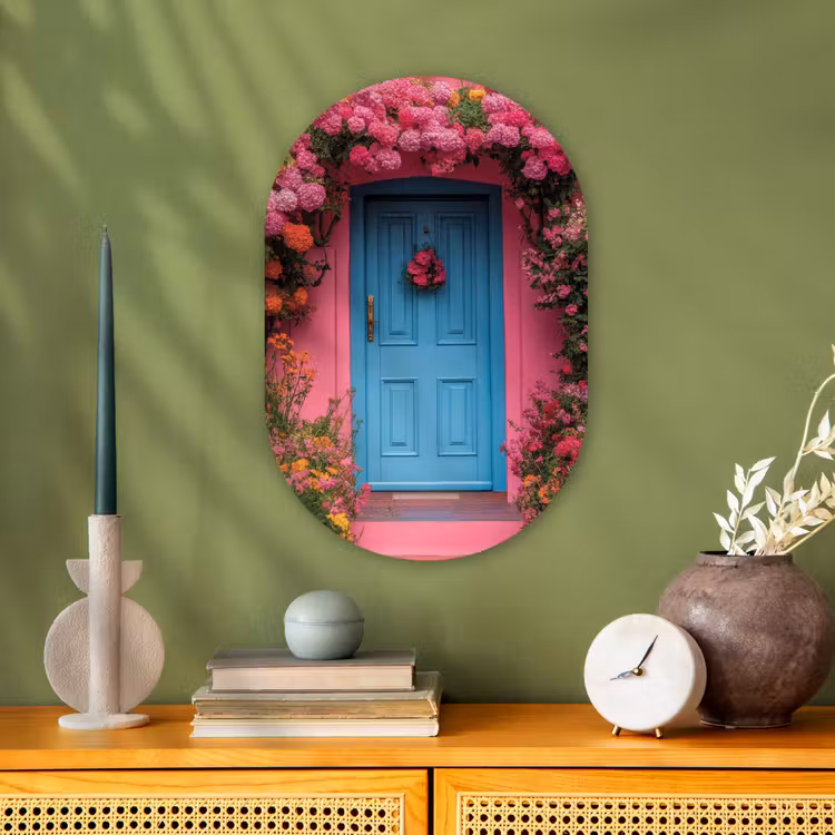 Bloemen - Deur - Roze Wandcirkel Ovaal Forex klein -sfeer2