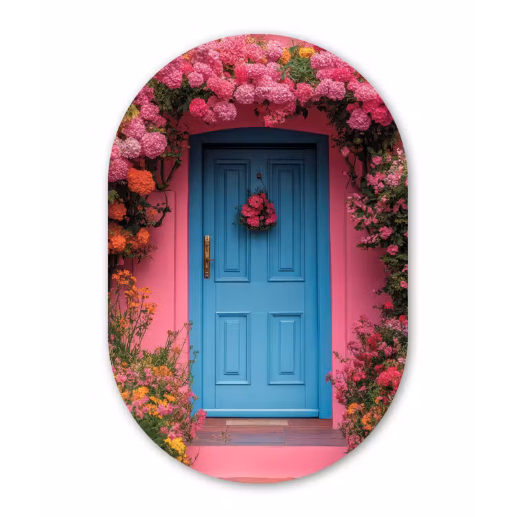 Bloemen - Deur - Roze Wandcirkel Ovaal Forex klein -3d