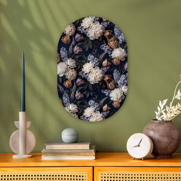Bloemen - Donker - Elegant - Natuur - Wit Wandcirkel Ovaal Forex klein -sfeer2