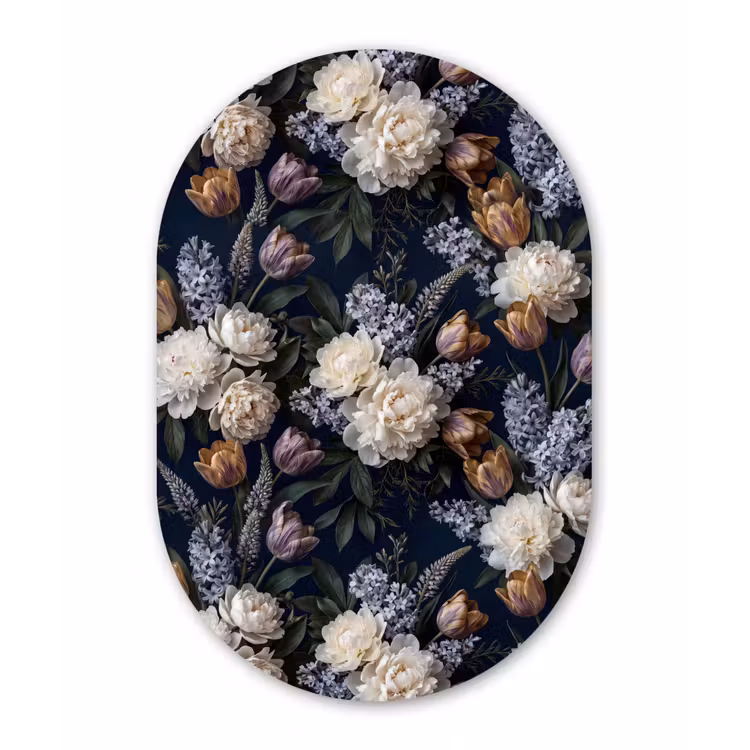 Bloemen - Donker - Elegant - Natuur - Wit Wandcirkel Ovaal Forex klein -3d
