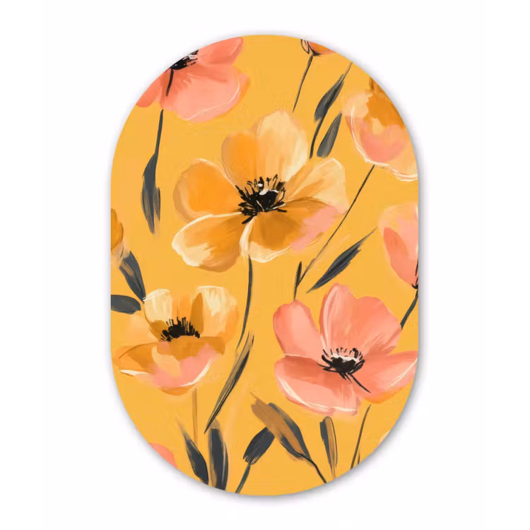 Bloemen - Geschilderd - Geel Wandcirkel Ovaal Forex klein -3d